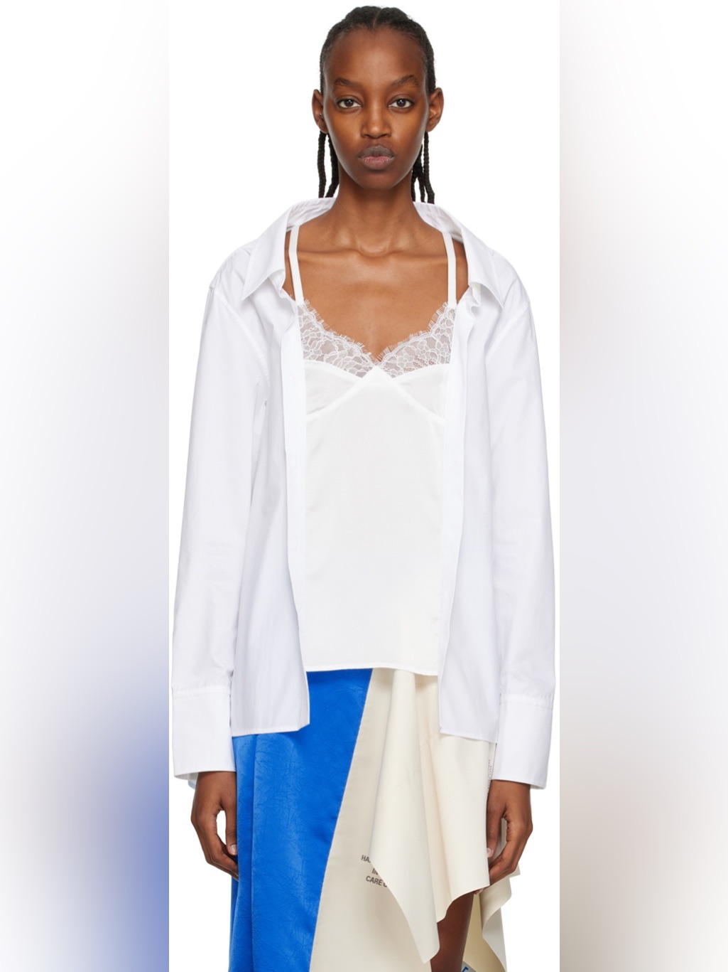 Jw Anderson Layered Cotton-Poplin And Satin Shirt Off White Sz Us 2 S Retail 690